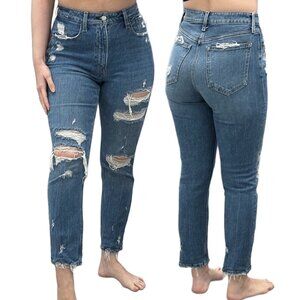 Abercrombie & Fitch High Rise Mom Jean Curve Love in Medium Wash Distressed